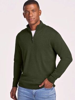 Woolx Collins Merino Wool Quarter-Zip in Green Size Small | Enzo 1/4 Zip| Duffel